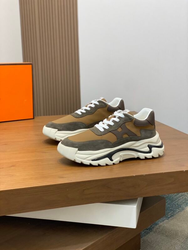 Hermes Hugo Thick Sole Sneakers Casual Men's Shoes/Brown - Image 4