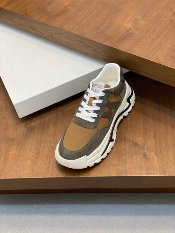 Hermes Hugo Thick Sole Sneakers Casual Men's Shoes/Brown - Image 7