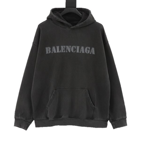 Balenciaga/Balenciaga Blurred Letter Printed Alphabet Aged Destroyed Hooded Sweatshirt - Image 8