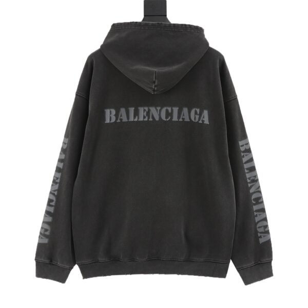 Balenciaga/Balenciaga Blurred Letter Printed Alphabet Aged Destroyed Hooded Sweatshirt - Image 7
