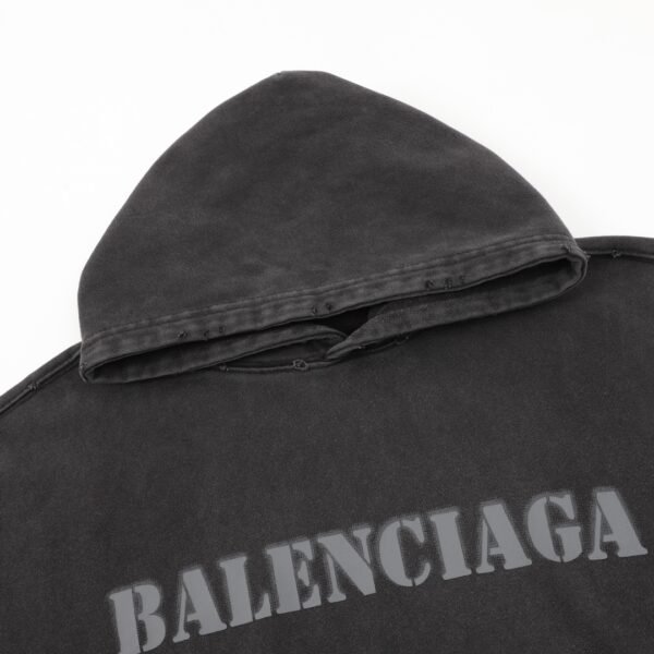 Balenciaga/Balenciaga Blurred Letter Printed Alphabet Aged Destroyed Hooded Sweatshirt - Image 5