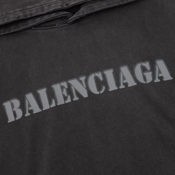 Balenciaga/Balenciaga Blurred Letter Printed Alphabet Aged Destroyed Hooded Sweatshirt - Image 2