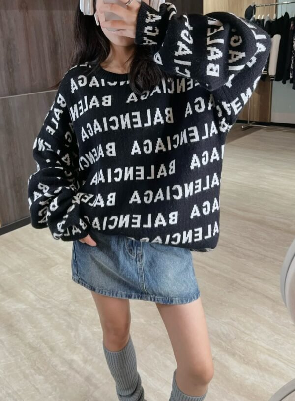 Balenciaga Balenciaga BLCG popover monogram jacquard crew neck long sleeve knit sweater - Image 4