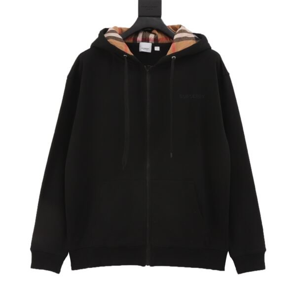 BURBERRY Burberry BBR 24FW Letter Embroidered Plaid Zipper Hooded Sweatshirt Jacket - Image 9