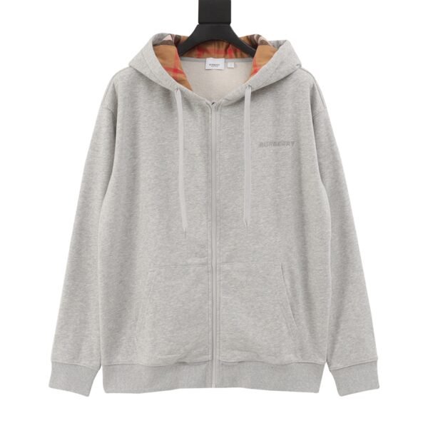 BURBERRY Burberry BBR 24FW Letter Embroidered Plaid Zipper Hooded Sweatshirt Jacket