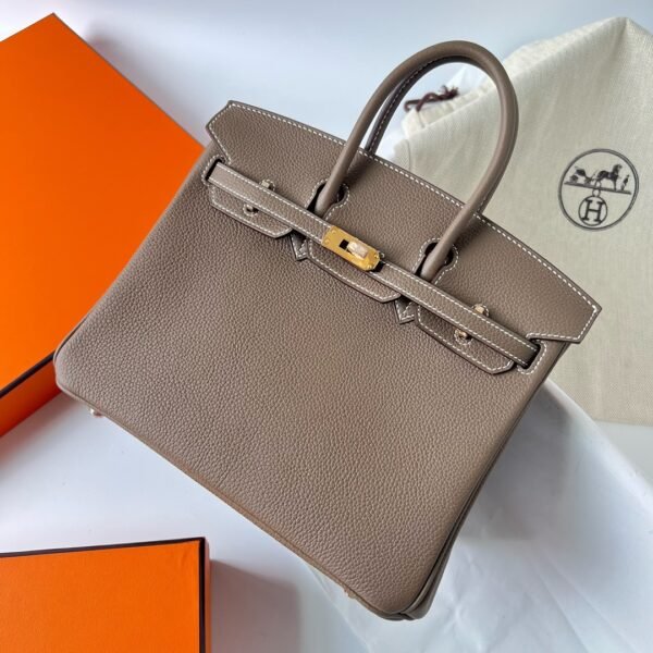 Hermes Birkin Platinum 25cm Original Imported Togo Leather [Elephant Gray] Gold Buckle - Image 2
