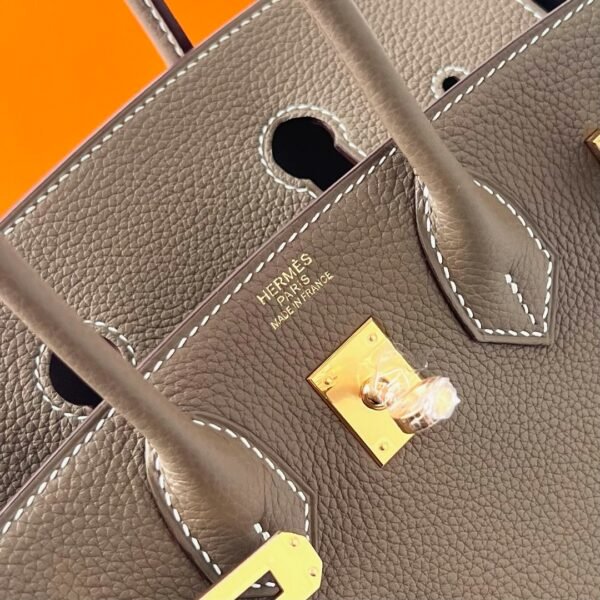 Hermes Birkin Platinum 25cm Original Imported Togo Leather [Elephant Gray] Gold Buckle - Image 5
