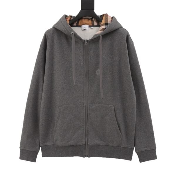 BURBERRY Burberry BBR 24FW Letter Embroidered Plaid Zipper Hooded Sweatshirt Jacket - Image 10
