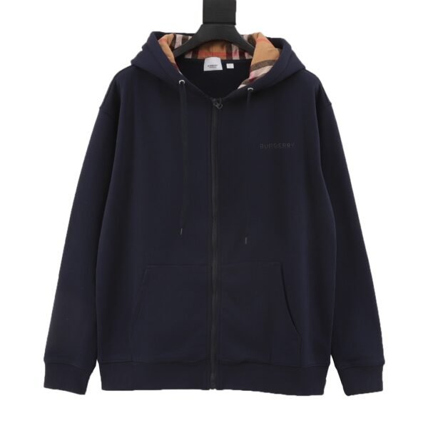 BURBERRY Burberry BBR 24FW Letter Embroidered Plaid Zipper Hooded Sweatshirt Jacket - Image 7