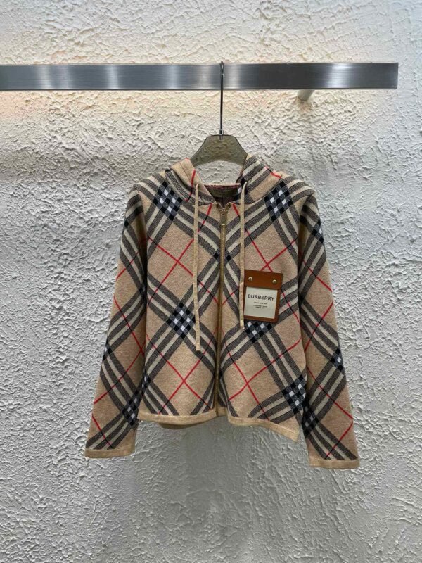 Burberry Burberry BBR Custom Monogram Leather Classic Check Hooded Long Sleeve Zip Cardigan Drawstring Trousers Knit Suit - Image 8