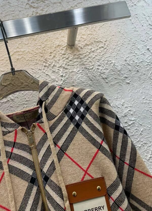 Burberry Burberry BBR Custom Monogram Leather Classic Check Hooded Long Sleeve Zip Cardigan Drawstring Trousers Knit Suit - Image 2