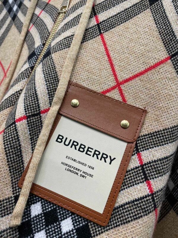 Burberry Burberry BBR Custom Monogram Leather Classic Check Hooded Long Sleeve Zip Cardigan Drawstring Trousers Knit Suit - Image 9