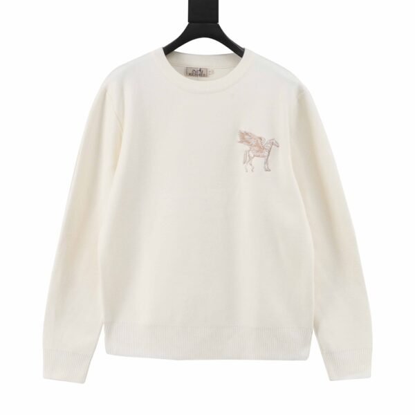 HERMES/Hermes Pegasus Embroidered Crew Neck Sweater - Image 9