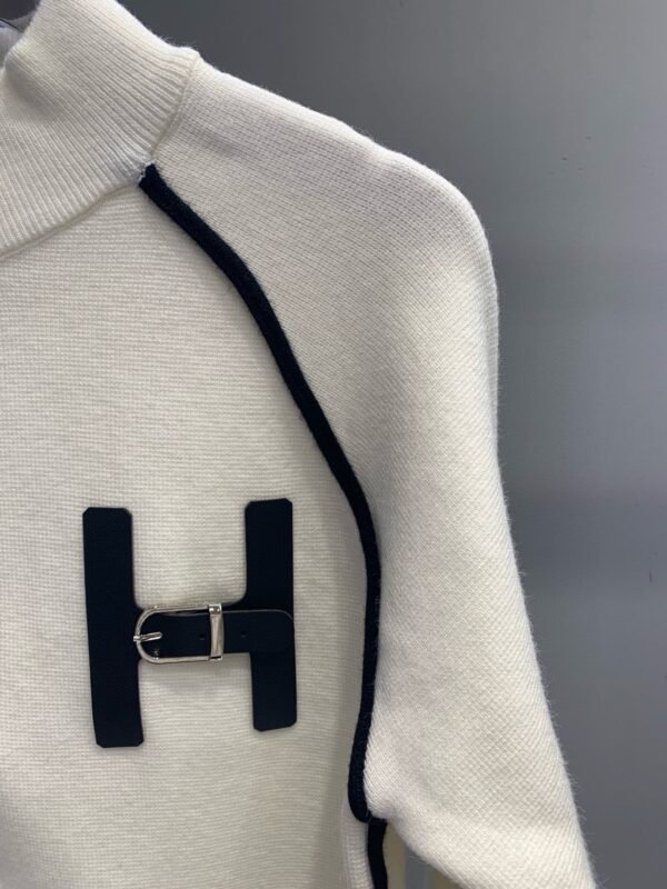 Hermes Hermes H Monogram Leather Button Stand Collar Long Sleeve Zipper Knit Cardigan - Image 3