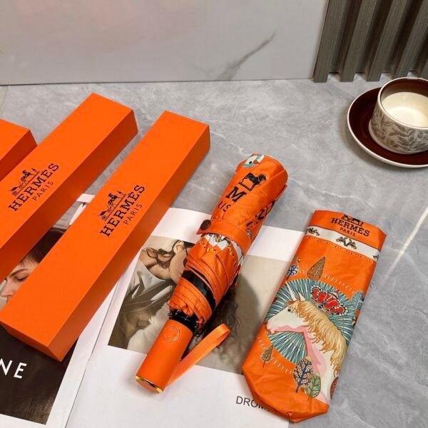HERMES (Hermes) Crown War Horse 2024 summer new fully automatic folding sunny umbrellas