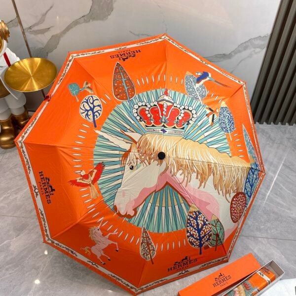 HERMES (Hermes) Crown War Horse 2024 summer new fully automatic folding sunny umbrellas - Image 9
