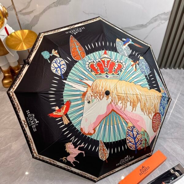 HERMES (Hermes) Crown War Horse 2024 summer new fully automatic folding sunny umbrellas - Image 4