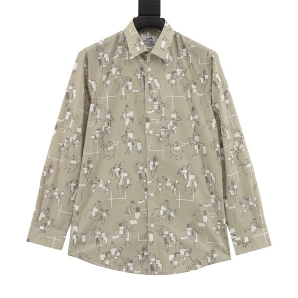 HERMES Hermes full print mosaic pattern long sleeve shirt