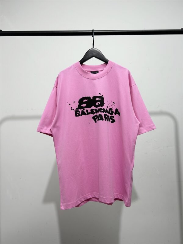 BALENCIAGA Men's and Women's Ink Splash Printed Letter Short Sleeve T-Shirt