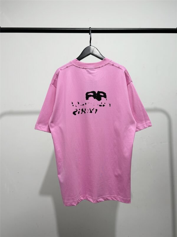 BALENCIAGA Men's and Women's Ink Splash Printed Letter Short Sleeve T-Shirt - Image 3