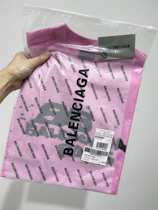 BALENCIAGA Men's and Women's Ink Splash Printed Letter Short Sleeve T-Shirt - Image 4