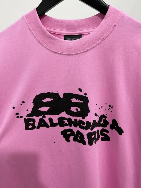 BALENCIAGA Men's and Women's Ink Splash Printed Letter Short Sleeve T-Shirt - Image 5