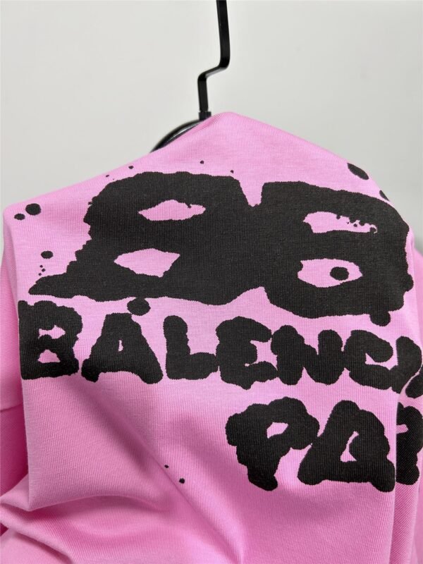 BALENCIAGA Men's and Women's Ink Splash Printed Letter Short Sleeve T-Shirt - Image 6
