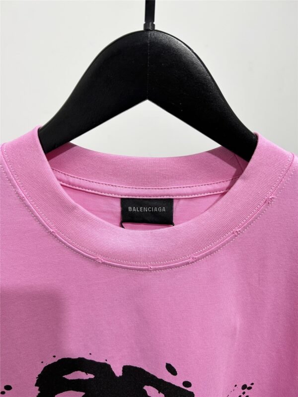 BALENCIAGA Men's and Women's Ink Splash Printed Letter Short Sleeve T-Shirt - Image 7