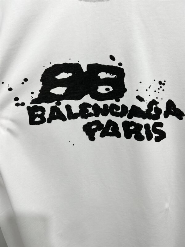 BALENCIAGA Men's and Women's Ink Splash Printed Letter Short Sleeve T-Shirt - Image 5