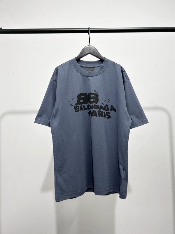 BALENCIAGA Men's and Women's Ink Splash Printed Letter Short Sleeve T-Shirt