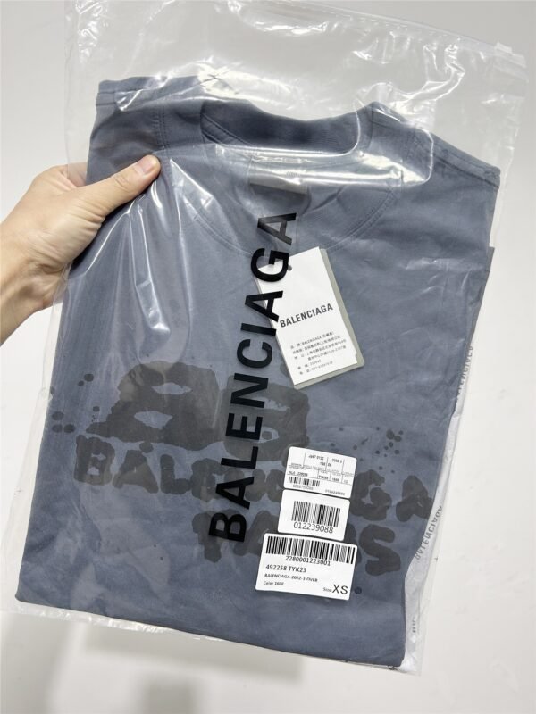 BALENCIAGA Men's and Women's Ink Splash Printed Letter Short Sleeve T-Shirt - Image 4