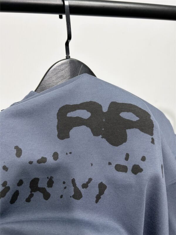 BALENCIAGA Men's and Women's Ink Splash Printed Letter Short Sleeve T-Shirt - Image 6