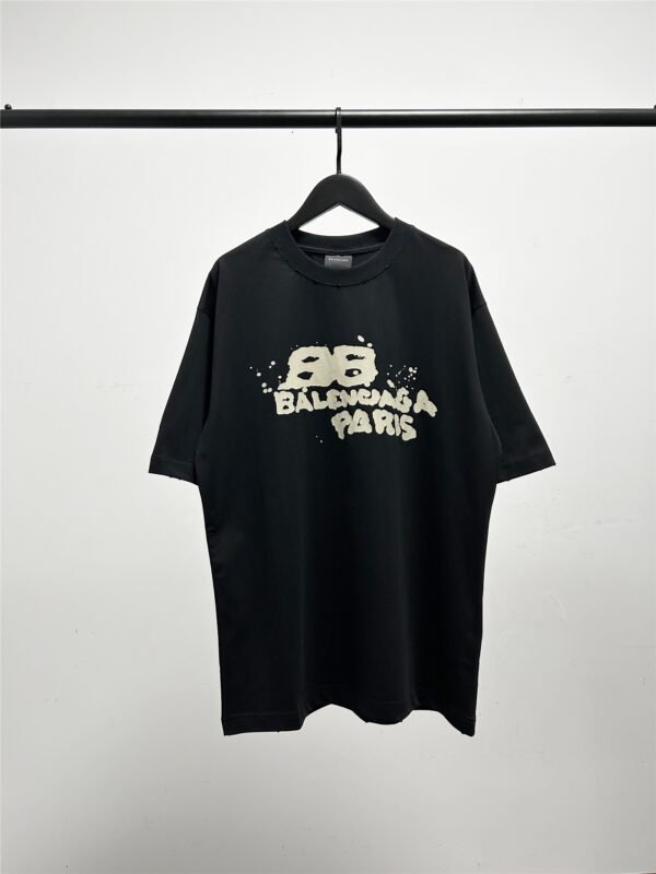 BALENCIAGA Men's and Women's Ink Splash Printed Letter Short Sleeve T-Shirt