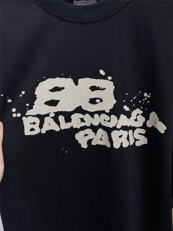 BALENCIAGA Men's and Women's Ink Splash Printed Letter Short Sleeve T-Shirt - Image 5