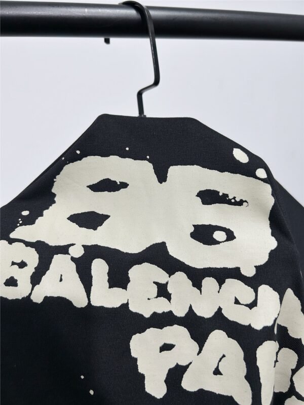 BALENCIAGA Men's and Women's Ink Splash Printed Letter Short Sleeve T-Shirt - Image 7