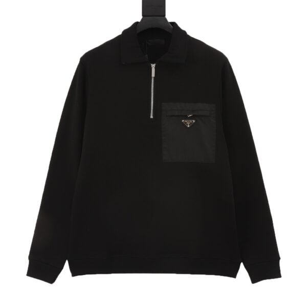PRADA/Prada 24Fw Pocket Badge Triangle Label Half Zip Lapel Sweatshirt - Image 10