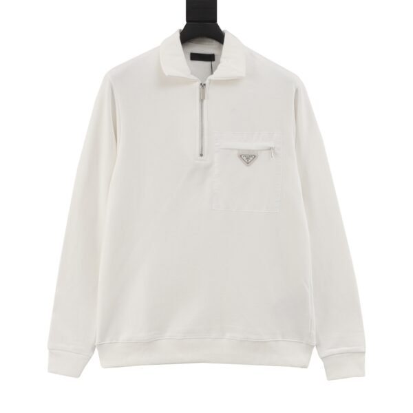 PRADA/Prada 24Fw Pocket Badge Triangle Label Half Zip Lapel Sweatshirt - Image 9