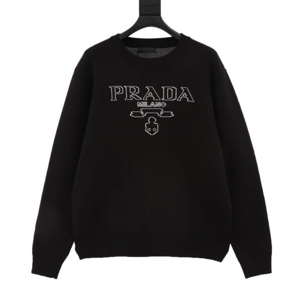 Prada color knit letter logo knit round neck sweater