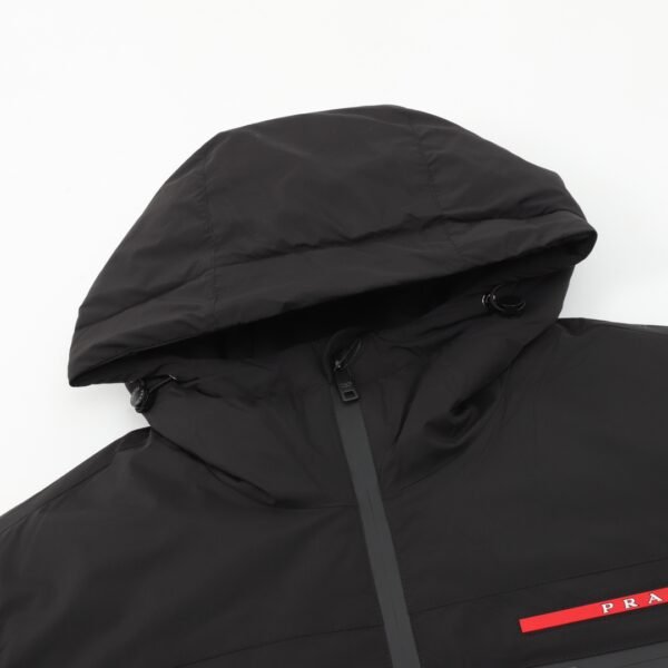 Prada 24Fw Red Label Embossed and Triangle Label Badge Hooded Down Jacket - Image 5