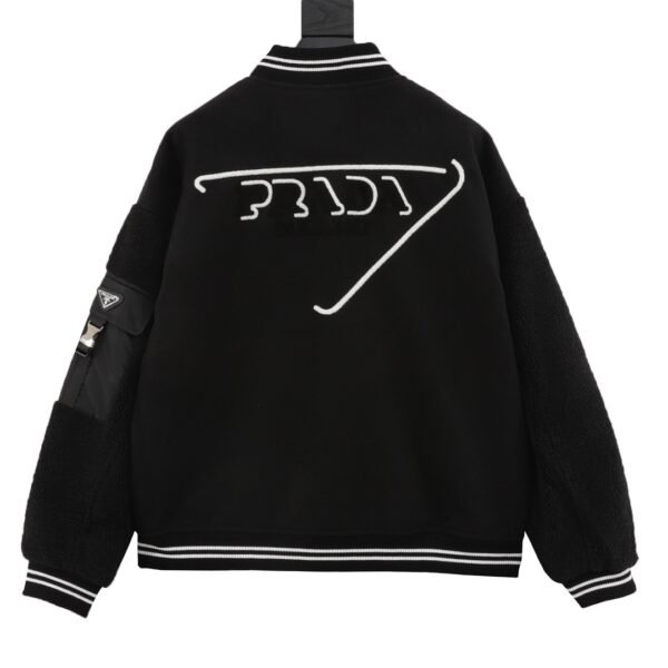 Prada Lambswool Patchwork Baseball Jacket Coat - Image 8