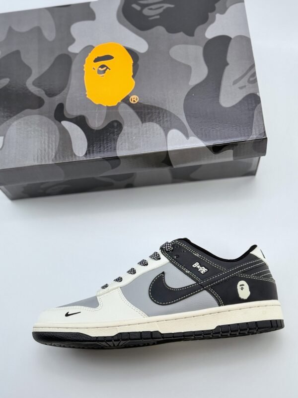 Nike SB Dunk Low x BAPE White Gray Black - Image 8