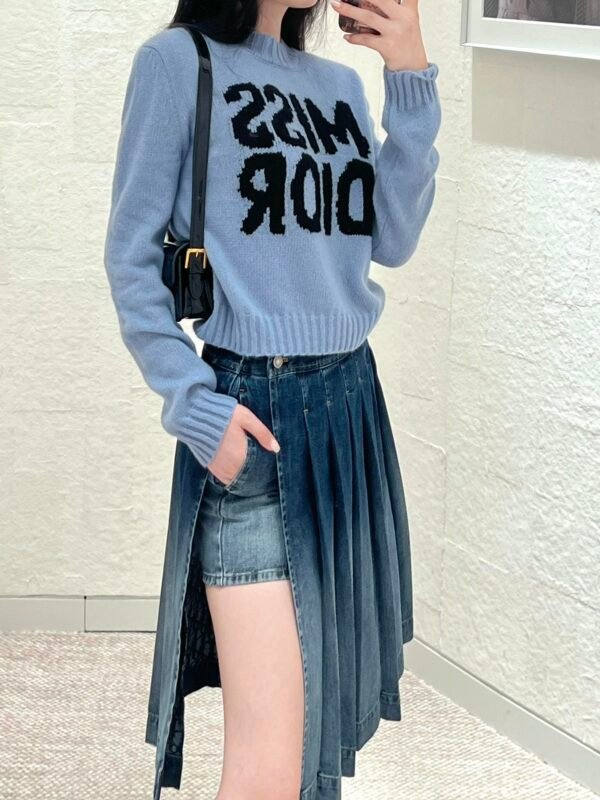 DIOR💥High-end quality guarantee👍🏻Exclusive first 😘💯Overseas original single💯[DR haze blue large letters long sleeve round neck sweater] - Image 15