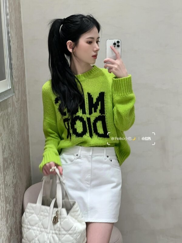 DIOR 💥High-end quality guarantee👍🏻 exclusive first 💯Overseas original single 💯[D grass green large letters loose sweater] - Image 5