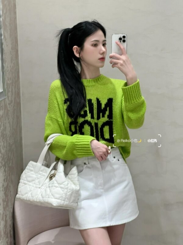 DIOR 💥High-end quality guarantee👍🏻 exclusive first 💯Overseas original single 💯[D grass green large letters loose sweater] - Image 4