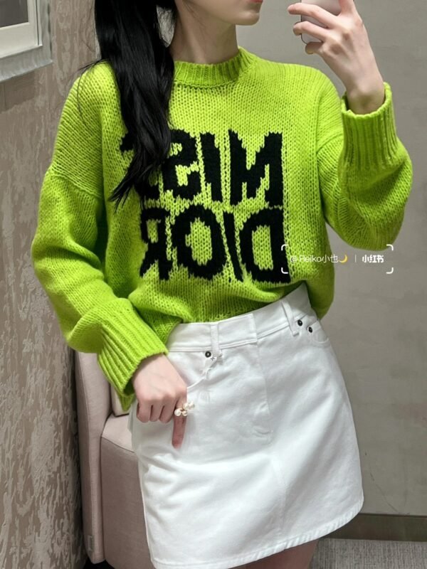 DIOR 💥High-end quality guarantee👍🏻 exclusive first 💯Overseas original single 💯[D grass green large letters loose sweater] - Image 3