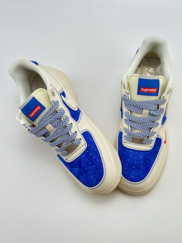 Nike Air Force 1 Low 07 x Supreme Beige White Bao Blue Red - Image 3