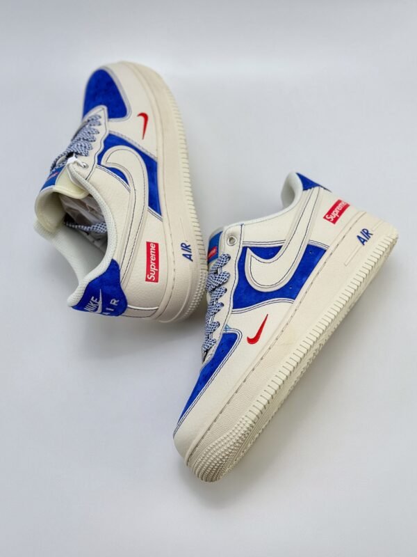 Nike Air Force 1 Low 07 x Supreme Beige White Bao Blue Red - Image 4
