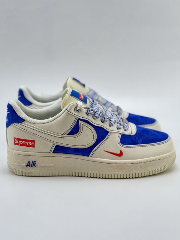 Nike Air Force 1 Low 07 x Supreme Beige White Bao Blue Red - Image 5
