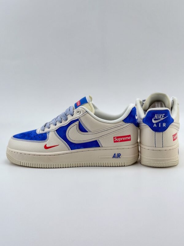 Nike Air Force 1 Low 07 x Supreme Beige White Bao Blue Red - Image 6