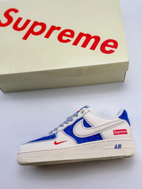 Nike Air Force 1 Low 07 x Supreme Beige White Bao Blue Red - Image 8